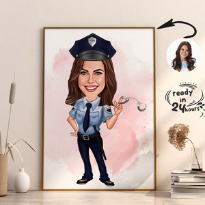 Retrato de policía femenino personalizado, retrato de policía, regalo de policía, caricatura de policía, caricatura de policía a partir de foto