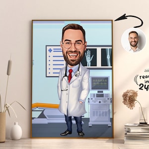Retrato de caricatura de médico masculino personalizado, retrato de médico, caricatura de médico, regalo de médico para hombres, regalos para médicos, dibujo de caricatura de médico, médico