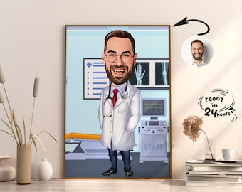 Custom Male Doctor Cartoon Portrait, Doctor Portrait, Doctor Caricature, Men Doctor Gift, Gifts for Doctor, Doctor Cartoon Drawing, Doctor