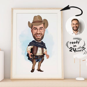 Custom Cowboy Cartoon Portrait, Cowboy Caricature, Cowboy Gift, Cowboy Cartoon, Cowboy Caricature from Photo, Funny Cowboy Caricature