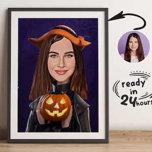 Benutzerdefinierte Frau Halloween-Karikatur-Porträt, Halloween-Porträt, Halloween-Geschenk, Halloween-Karikatur, benutzerdefinierte Karikatur, Karikatur vom Foto