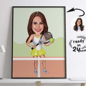 Benutzerdefinierte Tennisspielerin Cartoon-Porträt, Tennis-Karikatur, Geschenk für Tennisspielerin, Tennis-Karikatur, benutzerdefinierte Karikatur vom Foto, Tennis
