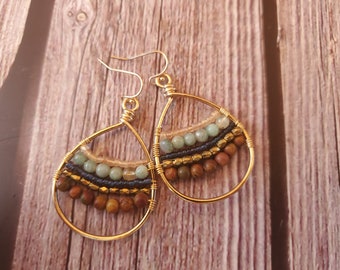 Boho layered seed bead teardrop fishhook earrings
