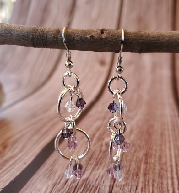 Boho dangle multiple hoop earrings in silver, gold, or mixed metal with mixed crystals