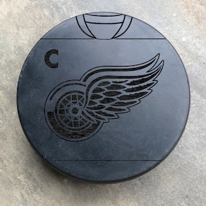 Detroit Red Wings NHL Jersey Custom Laser Engraved Hockey Puck Any Name and Number