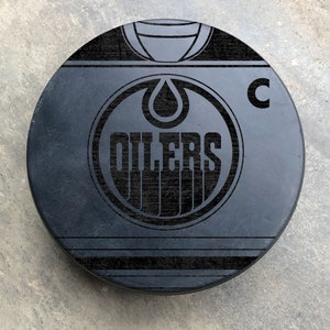 Edmonton Oilers NHL Jersey Custom Laser Engraved Hockey Puck Any Name and Number