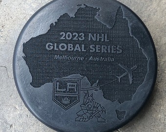 LA Kings vs Arizona Coyotes NHL Global Series Laser Engraved Hockey Puck Melbourne Australia 2023
