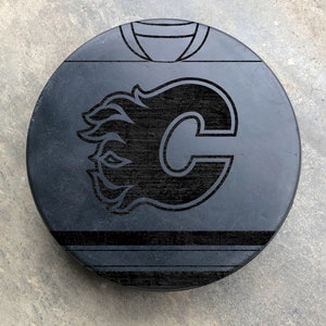 Calgary Flames NHL Jersey Custom Laser Engraved Hockey Puck Any Name and Number