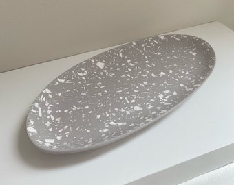 Handmade Jesmonite Terrazzo Plate | Oval Terrazzo Plate | Taupe and White | Jesmonite Plate