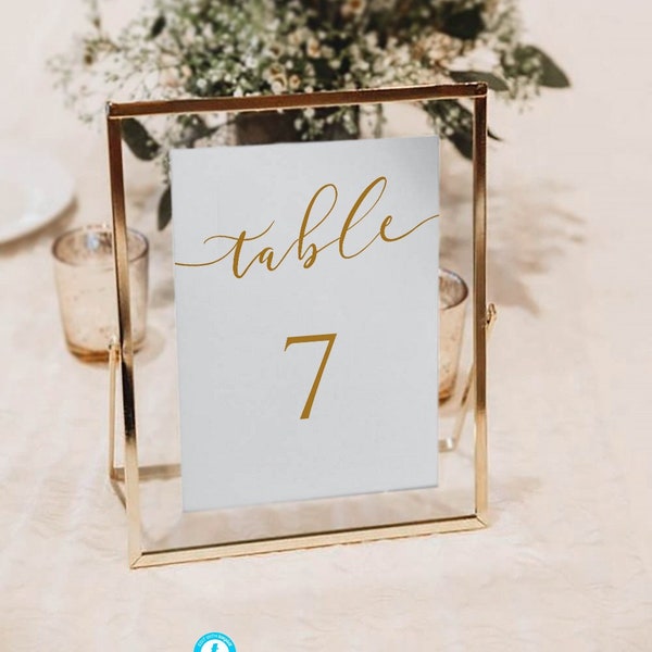 gold table numbers card Calligraphy, wedding table number elegant, Printable table Template, seating chart, 100% editable, 5x7, 4x6, Holly