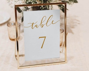 gold table numbers card Calligraphy, wedding table number elegant, Printable table Template, seating chart, 100% editable, 5x7, 4x6, Holly