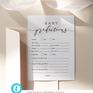 Baby Prediction Cards, editable Baby Predictions Template, Rustic Baby Predictions Games, baby prediction cards gender neutral
