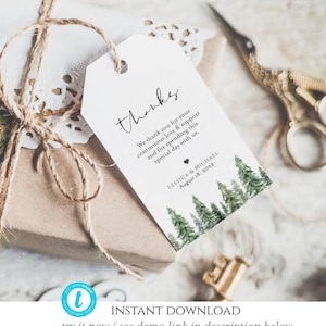 Pine Tree Favor Tag Template, Pine Tree Thank You Tag, Winter Thank You Tag, Rustic Bridal Shower Tag, Printable Gift Tag Pine Tree, Chloe