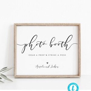 Photo Booth Sign, Printable Wedding Photo Booth Props, Photobooth, Modern Calligraphy, Instant Download, Templett, 8x10, 5x7, Catherine
