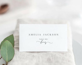 Place Card Template, calligraphy table Wedding, Editable Place Cards elegant, Escort Cards, Reserved Seating Cards, Folded Card, Catherine