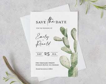 Cactus Save The Date Template, Calender Save Our Date, Bohemian Save The Date, Destination cactus template, 100% Editable save date