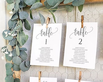 5x7 Wedding Seating Chart Template Calligraphy, table Seating Chart printable, elegant Seating plan, Template seating chart, Templett