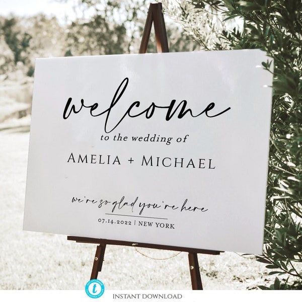 Welcome Sign Template, Modern Wedding Welcome Sign Template, Printable Wedding Signage, Minimalist Welcome Wedding Sign, Heather