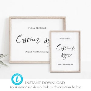 Custom Sign template, custom sign Elegant printable, Modern custom sign Wedding, Calligraphy Card Reception Sign, 5x7, 8x10, Catherine