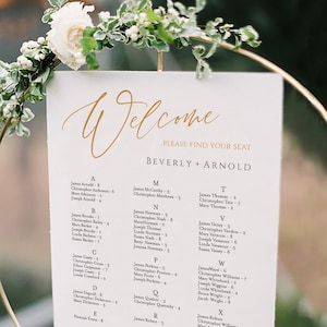 Alphabetical Gold Seating Chart, Wedding Seating Chart Template, Table Arrangement, Seating Plan, seating chart 3 sizes templett
