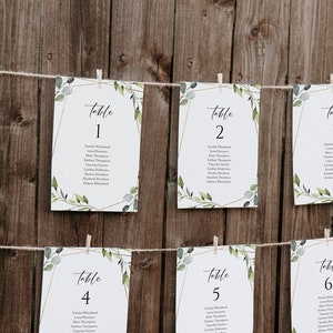 Greenery Seating Chart Template Calligraphy, Greenery Seating Chart Printable, Elegant Seating plan, Modern Seating Chart Geometric, Wilma