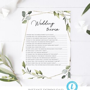 8x10 Wedding trivia greenery, Editable Bridal Shower Game, Bride And Groom Trivia, Couples Shower, Wedding Shower Game greenery