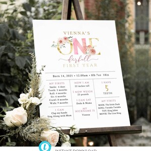 1st Birthday Milestone Sign, ONEderful Year, First Birthday Poster, Little Miss Onederful Milestone Board, Editable Baby Milestone