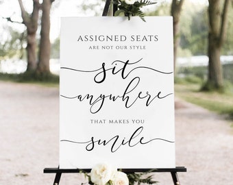 no assigned seating wedding sign Assigned Seating Poster, Wedding Seating Poster, Choose a Seat Sign, Ceremony Seating Sign, Unplugged Sign, Fully Editable sign, Catherine
