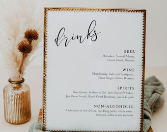 Bar Menu Sign Template, Wedding Bar Sign printable, Drinks Sign, Wedding Sign, Drink Menu Sign, 100% editable, Bar Menu Sign 8x10, Catherine