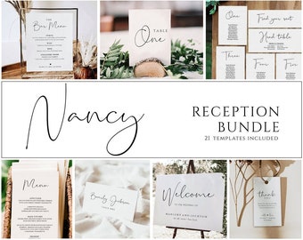 Modern Wedding Reception Bundle, Editable Wedding Sign Template, Minimal Wedding Sign, Reception Wedding, Table Number, Place Card, Nancy