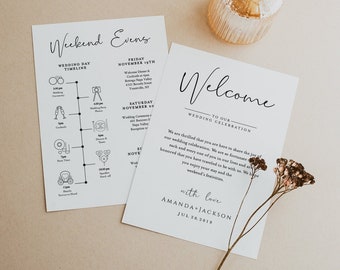Wedding schedule, Wedding Itinerary, Welcome Letter Template, Welcome Bag Note, Order of Events, Icon Timeline, 100% editable, Nancy