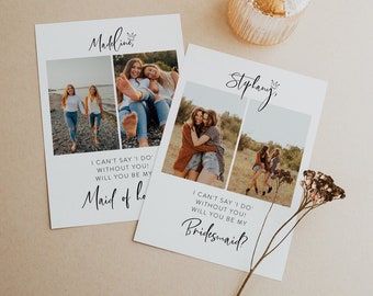 Photo Bridesmaid Proposal Card Template, Printable Will You Be My Bridesmaid, Bridesmaid Photo Card, Editable Maid Of Honor