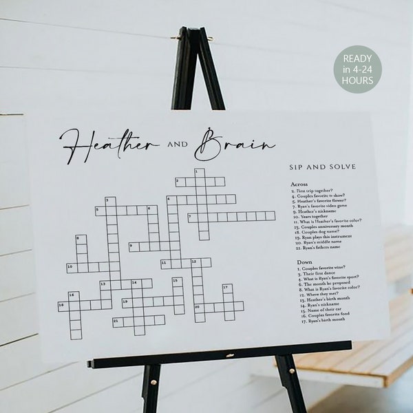 Custom Wedding Crossword Game, Personalized Puzzle Game, Personalized Crossword, Minimalist Sip and Solve, Wedding Puzzle, Heather