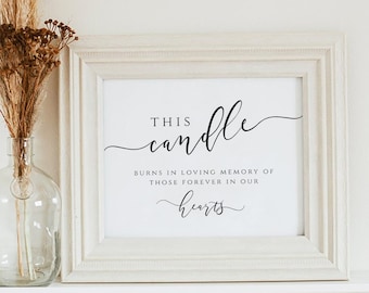 Puede incluir: Un cartel enmarcado en blanco con texto negro que dice "Esta vela arde en memoria cariñosa de aquellos que están para siempre en nuestros corazones".