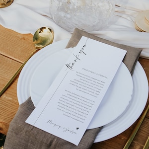Modern Thank You Letter, Place Setting Thank You Cards, Thank You Cards, Wedding Napkin Note, Printable Thank You Elegant, 5x7, 4x8, Heather