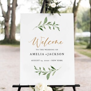Greenery Welcome Sign printable, Editable Eucalyptus Welcome Sign, Welcome Calligraphy, Welcome To The Wedding, Landscape Welcome