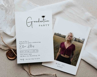 Graduation Invitation Template, Minimalist Graduation Announcement, Photo Graduation Invitation, Modern Graduation Party, Britney