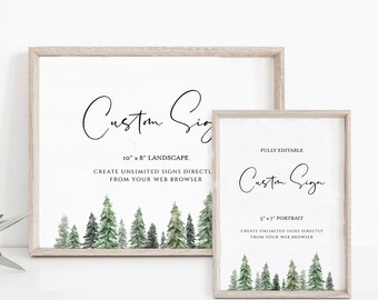 Pine Tree Custom Sign Template, Rustic Woodland Sign, 100% Editable Text, Winter Sign, Create Unlimited Signs, Edit Sign Rustic, Chloe