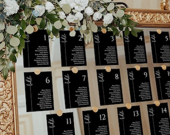 4x6 Black Wedding Seating Card Template, Black Table Seating Chart printable, Editable Seating plan, Dark Seating Chart, Amber