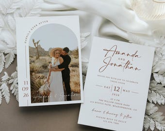 Wedding Photo Invitation Terracotta Template, Editable Wedding double sided Invitation Modern Invite With Picture DIY