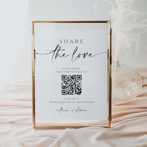 Capture the Love QR code Sign, Modern Wedding Reception Table Sign, Minimalist Wedding Photo Sign, Wedding QR Code, Share the Love, Heather