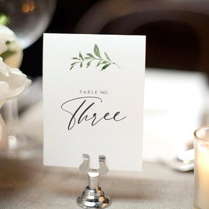 table numbers card greenery, wedding table number elegant, Printable table greenery Template, seating chart, 100% editable, 5x7, 4x6