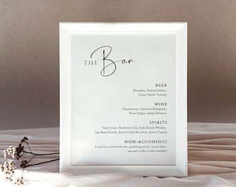 Modern Wedding Bar Sign Template, Editable Elegant Wedding Drinks Menu Sign Template, Menu Printable, Let's Drink Sign 11x14, 8x10, Britney