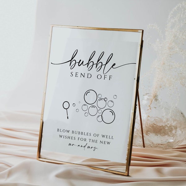 Bubble Send Off Wedding Sign, Modern bubble Wedding Sign Printable, Newlywed Minimalist Send Off Sign, Editable Table Top Sign, Heather