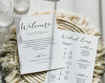 Wedding schedule, Wedding Itinerary, Welcome Letter Template, Welcome Bag Note, Order of Events, Icon Timeline, 100% editable, Catherine