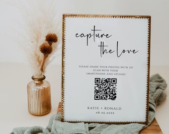 Capture the Love QR code Sign, Modern Wedding Reception Table Sign, Minimalist Wedding Photo Sign, Wedding QR Code, Share the Love, Britney