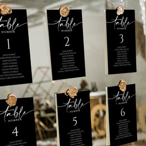 3x5 Black Wedding Seating Card Template, Black Table Seating Chart printable, Editable Seating plan, Dark Seating Chart, Heather