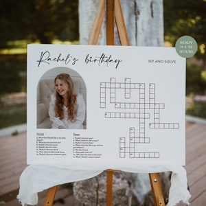 Custom Birthday Crossword Game, Personalized Puzzle Game, Crossword with Photo, Minimalist Sip and Solve, Birthday Puzzle, Heather