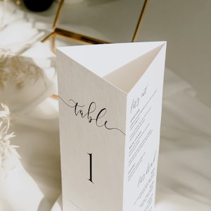 Trifold Table Menu Template, Modern Wedding Triangle Table Number Template, Triangle Table Stand Wedding Program, Thank You 4x9, Catherine