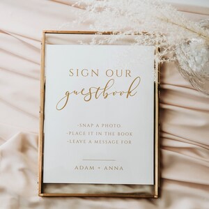 Gold Wedding Guestbook Sign Template, Printable Table-top, Printable guestbook Cards, photo guestbook Calligraphy Card Reception Sign, Holly